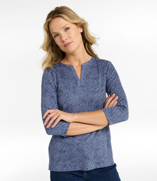Women's L.L.Bean Tee, Three-Quarter-Sleeve Splitneck Tunic Print - US 4909