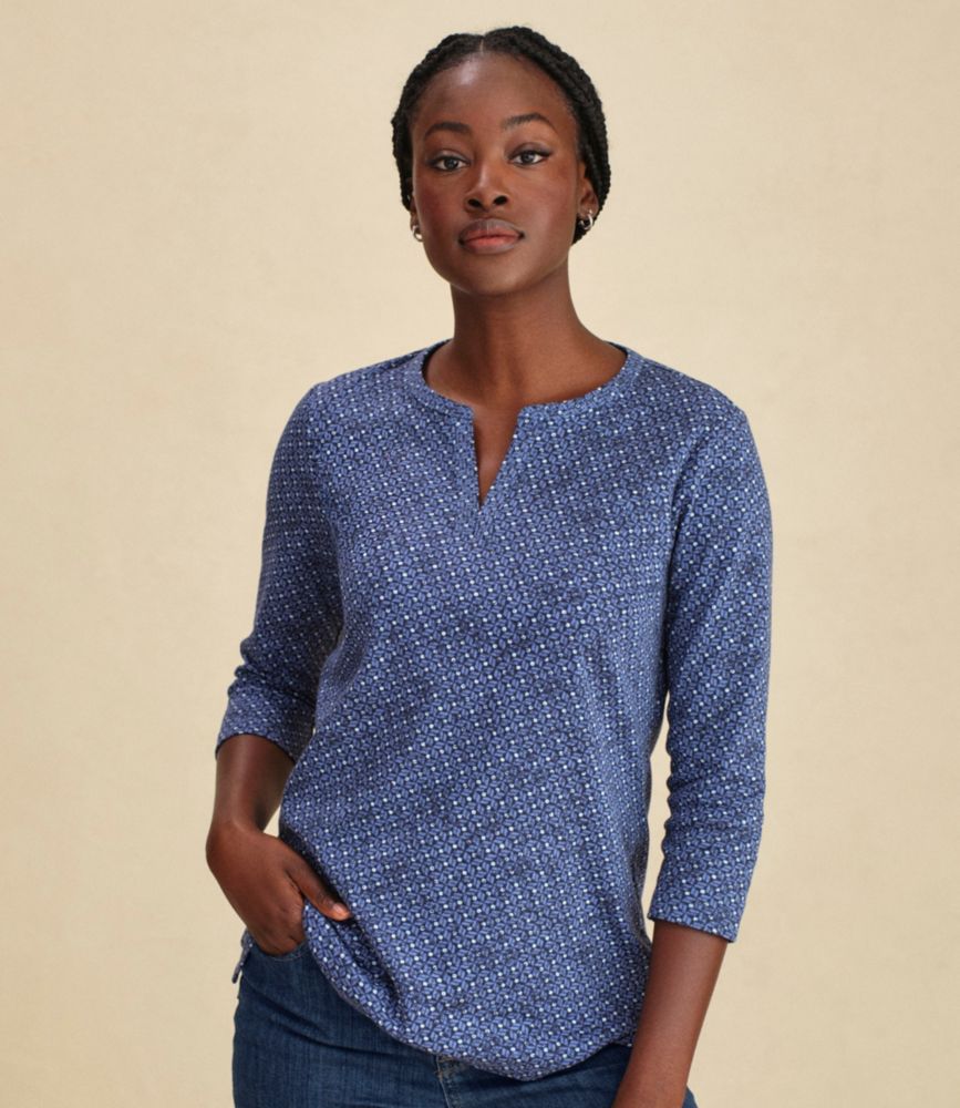 Women's L.L.Bean Tee, Three-Quarter-Sleeve Splitneck Tunic Print - US 4909