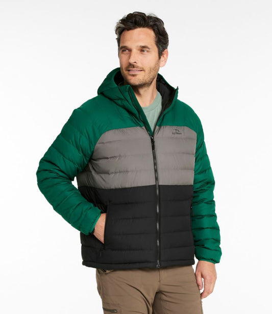 Men's Bean's Down Hooded Jacket, Colorblock - US 6179