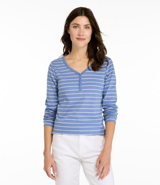 Women's L.L.Bean V-Neck Henley, Long-Sleeve Stripe - US 1445