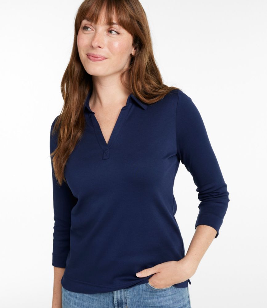 Women's Pima Cotton Tee, Three-Quarter-Sleeve Polo - US 8597