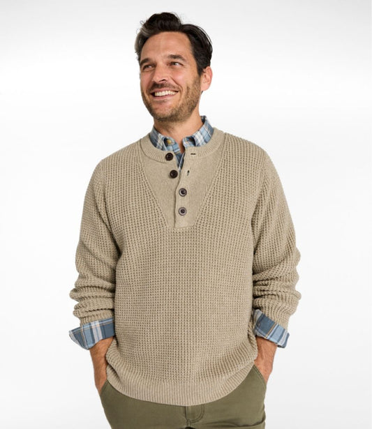 Men's L.L.Bean Organic Cotton Waffle Sweater, Henley - US 0508