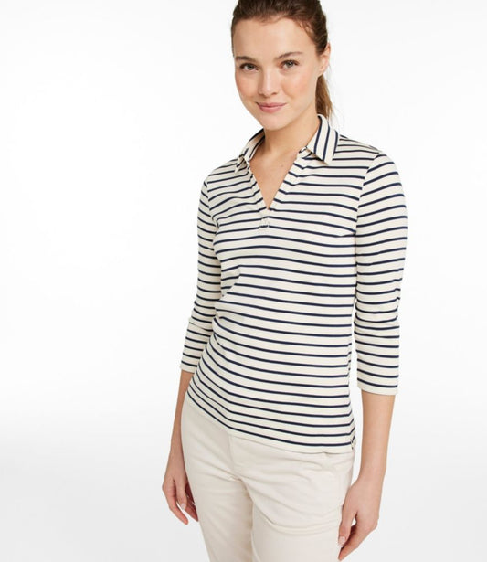 Women's Pima Cotton Tee, Three-Quarter-Sleeve Polo Stripe - US 5694