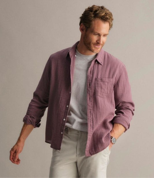 Men's Cloud Gauze Shirt, Long-Sleeve, Slightly Fitted Untucked Fit - US 1709