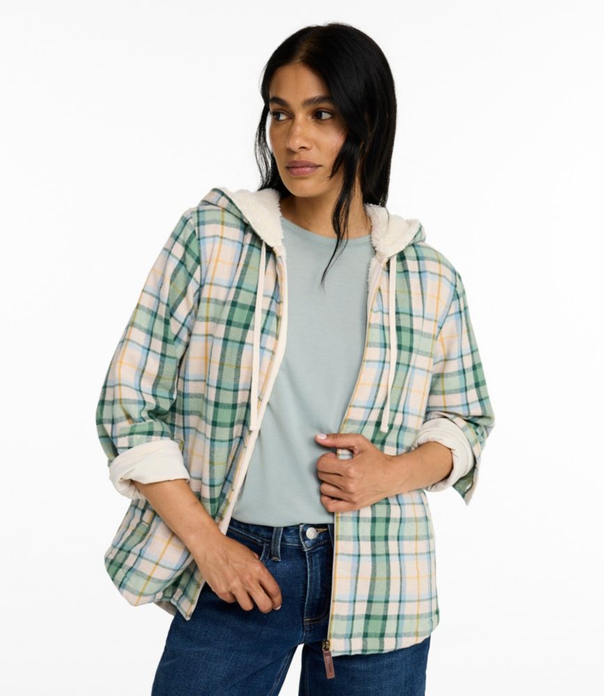 Women's Scotch Plaid Flannel Shirt, Sherpa-Lined Zip Hoodie - US 8180