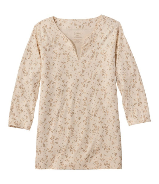 Women's Pima Cotton Tunic, Three-Quarter-Sleeve Splitneck Print - US 1957