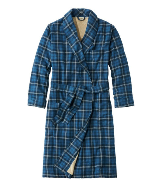 Men's Scotch Plaid Flannel Robe, Sherpa-Lined - US 9165