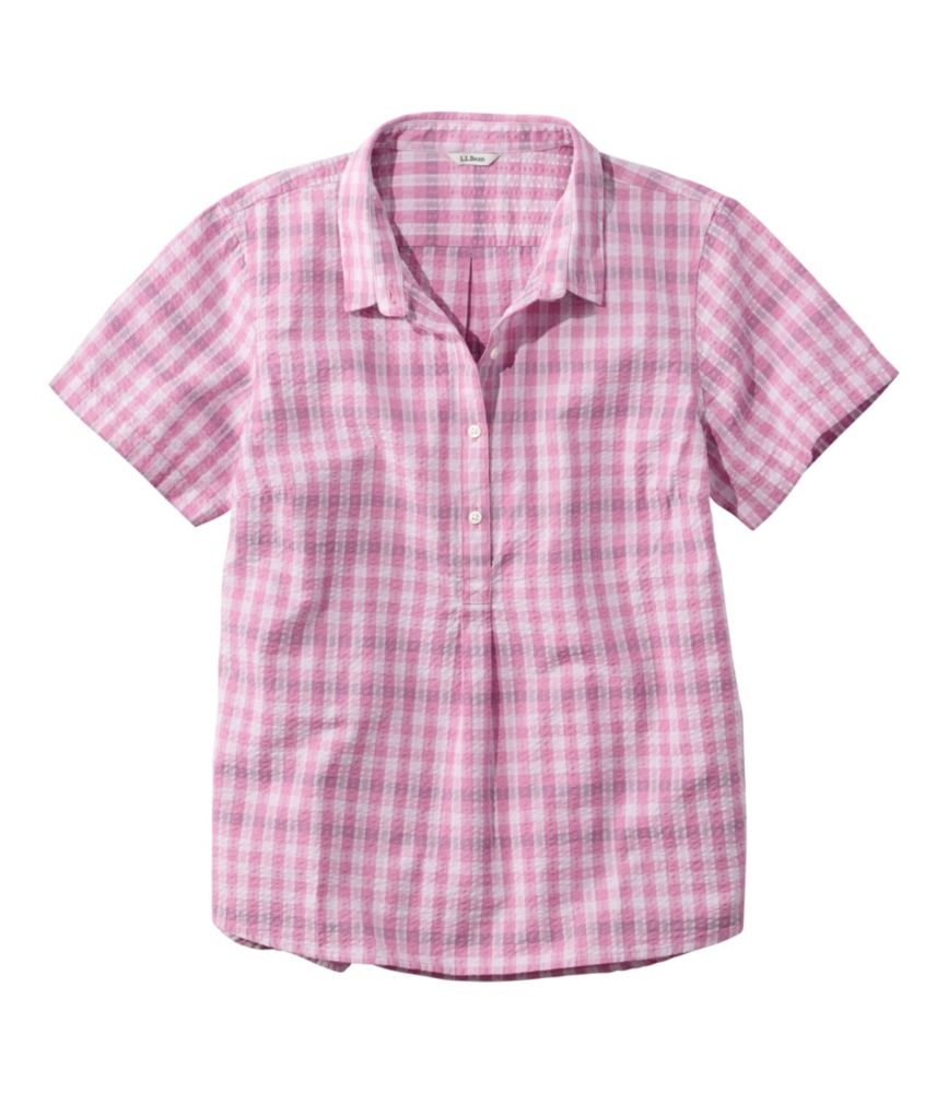 Women's Vacationland Seersucker Shirt, Short-Sleeve Popover Plaid - US 5539