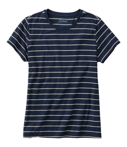 Women's Soft Stretch Supima-Blend Tee, Crewneck Short-Sleeve Striped - US 7448