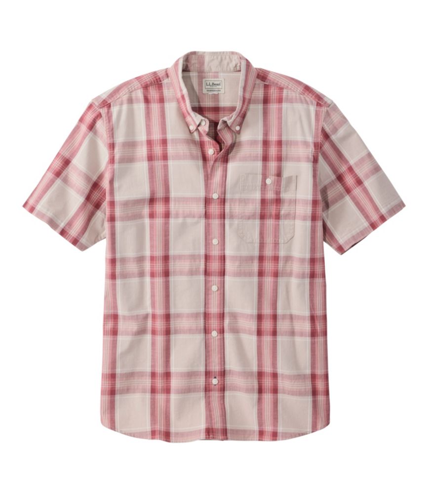 Men's Comfort Stretch® Chambray Shirt, Traditional Untucked Fit, Short-Sleeve, Plaid - US 2951