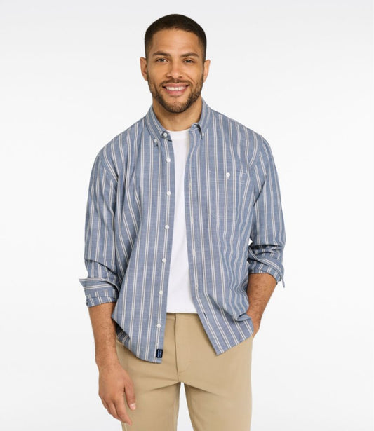 Men's Comfort Stretch Chambray Shirt, Traditional Untucked Fit, Long-Sleeve, Stripe - US 6338