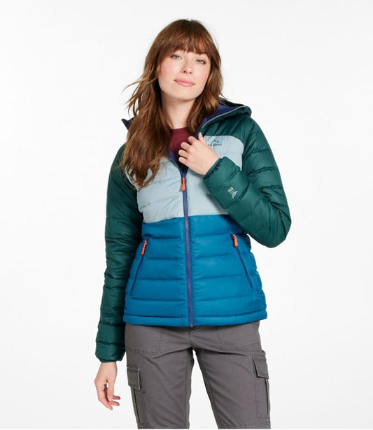 Women's Bean's Down Hooded Jacket, Colorblock - US 1119