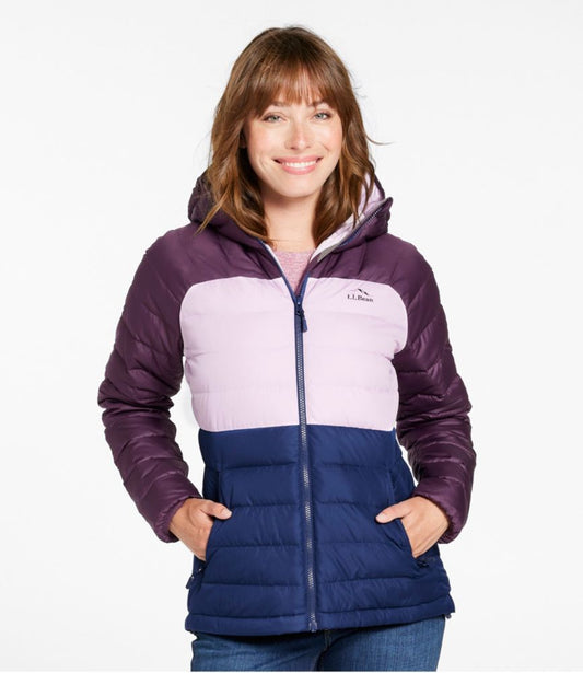 Women's Bean's Down Hooded Jacket, Colorblock - US 5242