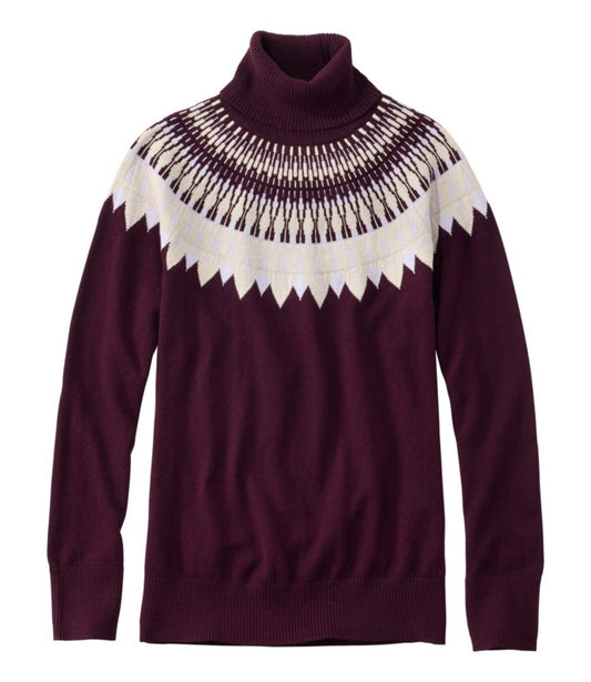 Women's Cotton/Cashmere Sweater, Turtleneck Fair Isle - US 0751