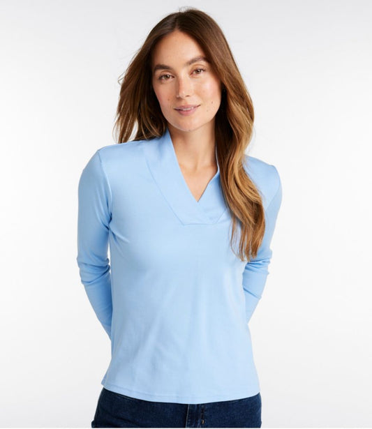 Women's Pima Cotton Tee, Shawl Long-Sleeve - US 7079