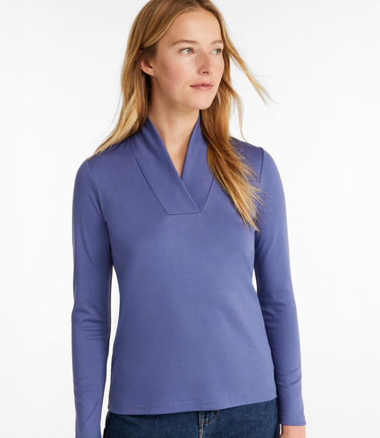 Women's Pima Cotton Tee, Shawl Long-Sleeve - US 1784