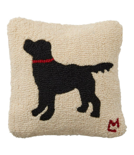 Wool Hooked Throw Pillow, Black Dog, 14" x 14" - US 8862