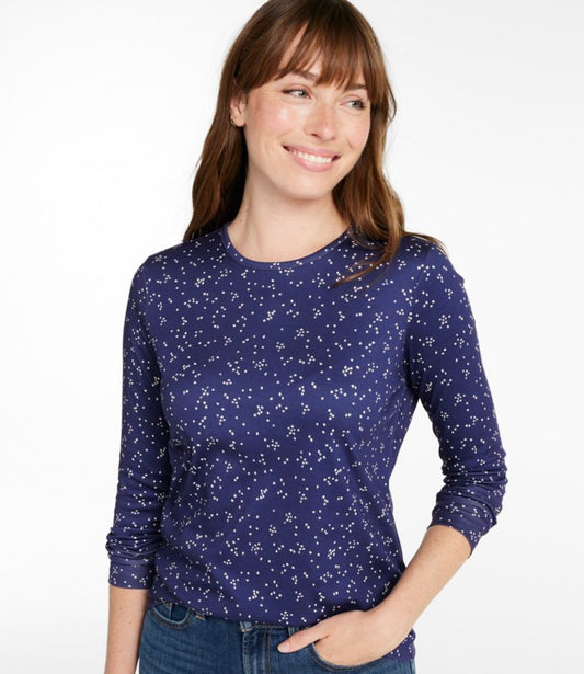 Women's Pima Cotton Tee, Long-Sleeve Crewneck Print - US 5953