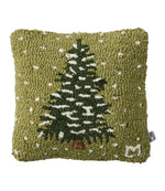 Wool Hooked Throw Pillow, Frosted Tree, 14" x 14" - US 8841