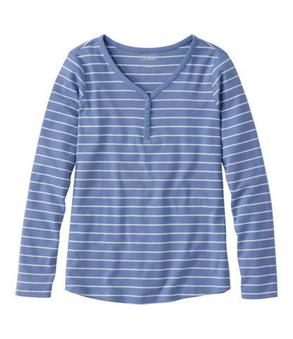 Women's L.L.Bean V-Neck Henley, Long-Sleeve Stripe - US 1445