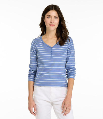 Women's L.L.Bean V-Neck Henley, Long-Sleeve Stripe - US 1445