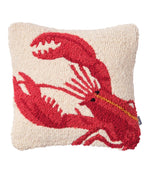Wool Hooked Throw Pillow, Red Lobster, 14" x 14" - US 7769