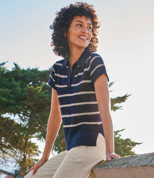 Women's Organic Cotton Slub Pointelle Sweater, Polo - US 9395