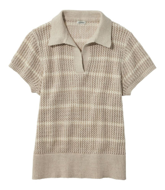 Women's Organic Cotton Slub Pointelle Sweater, Polo - US 6601