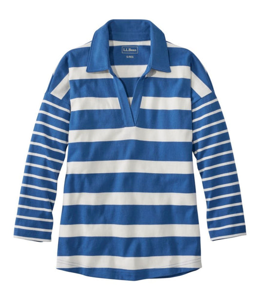 Women's Heritage Mariner Top, Splitneck Polo Three-Quarter-Sleeve, Block Stripe - US 0215