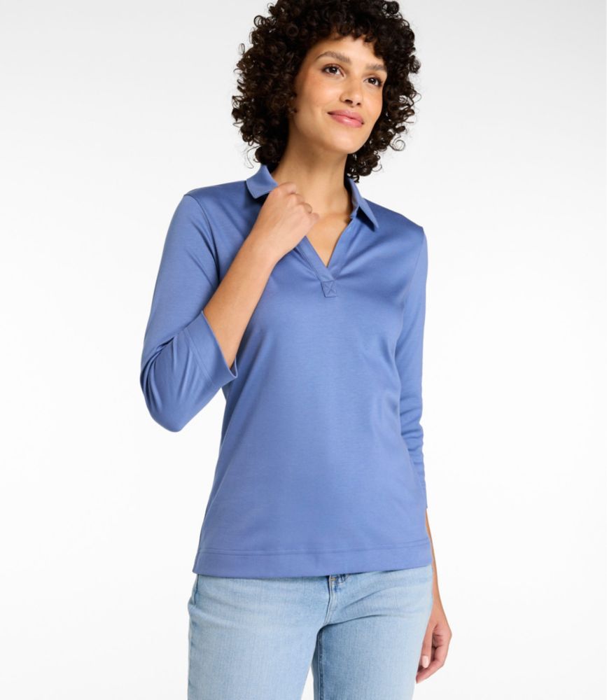 Women's Pima Cotton Tee, Three-Quarter-Sleeve Polo - US 2997