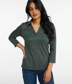 Women's Pima Cotton Tee, Three-Quarter-Sleeve Polo - US 1300