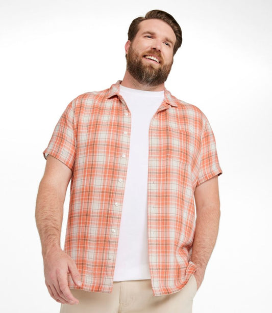 Men's Cloud Gauze Shirt, Short-Sleeve, Slightly Fitted Untucked Fit, Plaid - US 5639
