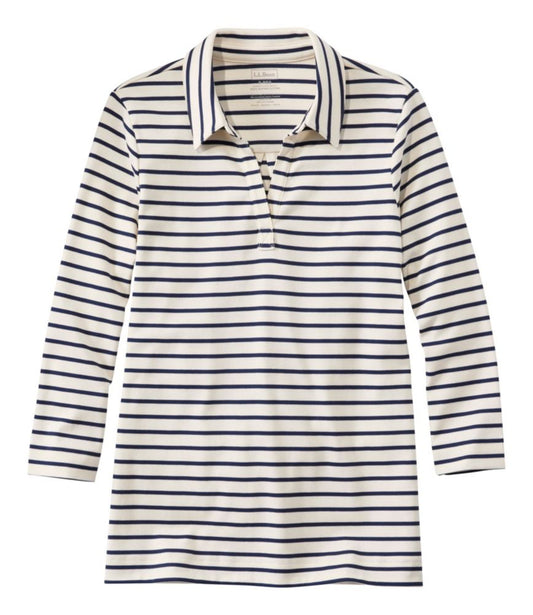 Women's Pima Cotton Tee, Three-Quarter-Sleeve Polo Stripe - US 5694