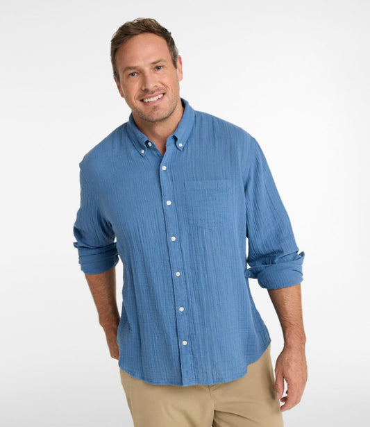 Men's Cloud Gauze Shirt, Long-Sleeve, Slightly Fitted Untucked Fit - US 8485