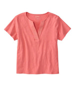 Women's Lakeside Linen/Cotton Tee, Short-Sleeve Embroidered Splitneck - US 8781