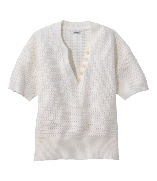 Women's Sunwashed Openwork Sweater, Short-Sleeve Henley - US 5542