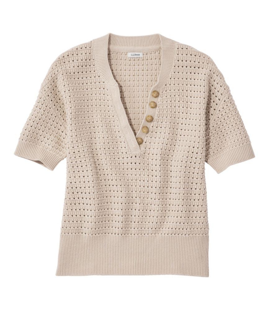Women's Sunwashed Openwork Sweater, Short-Sleeve Henley - US 1992